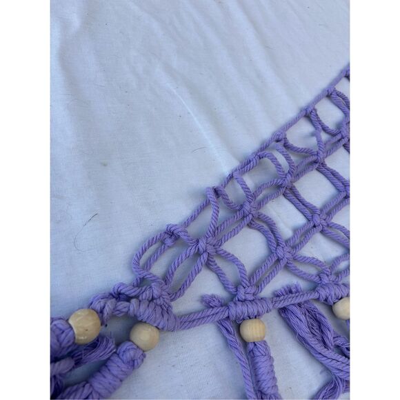 Boho bohemian triangle Purple crochet wall hanging 17 beads 32"x54" 3 rings - Picture 3 of 9